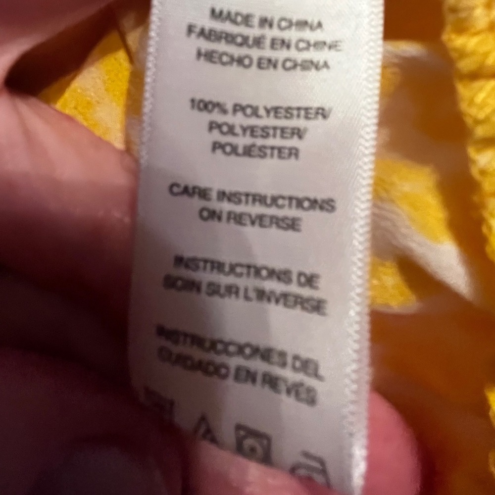 MICHAEL KORS Yellow White Abstract Print Smocked Waist Top M - Picture 4 of 4